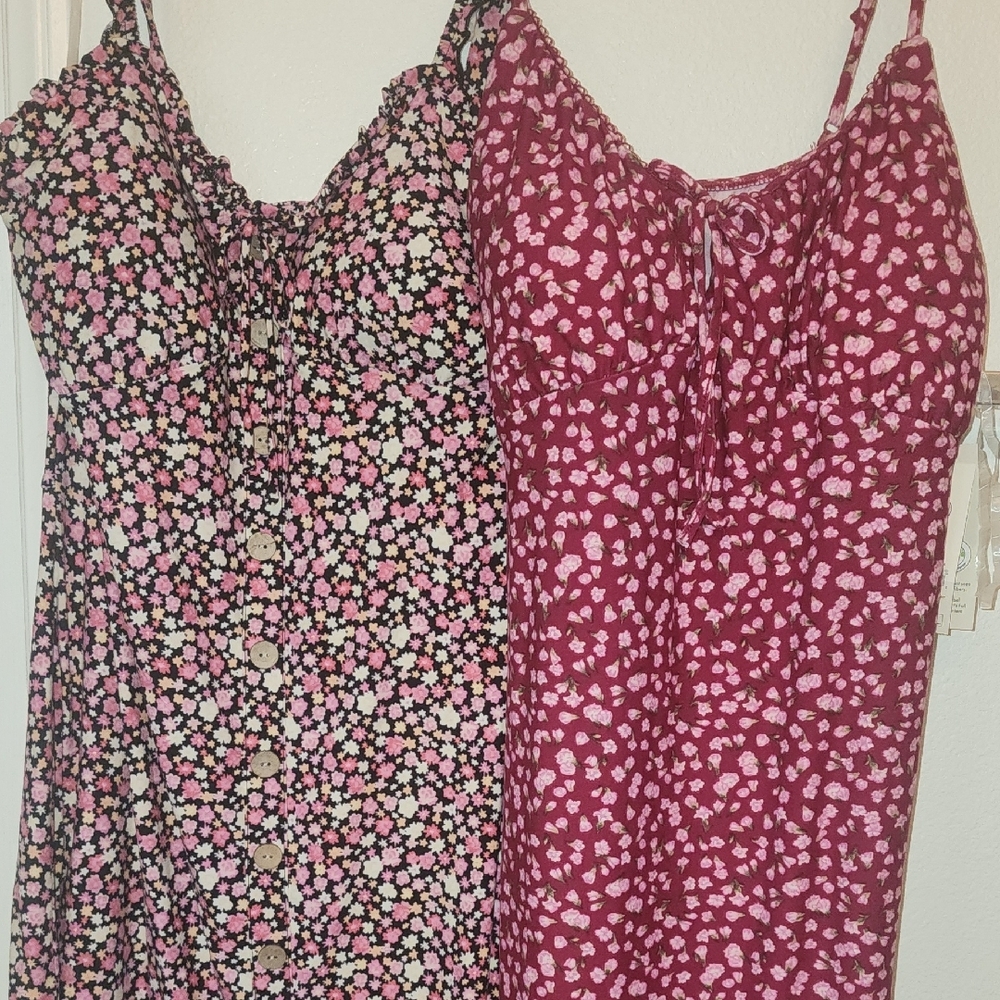 Floral Print Women's Dress - Pink and Black